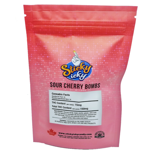 Sticky Icky - Sour Cherry Bombs 150mg THC Label